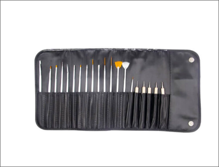Pollié Set 15 Pinceles Nail Art+5 Doble Punta Metal